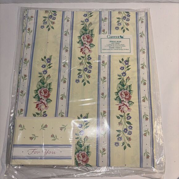 Vintage Gift Wrap With Matching Gift Card by Current “Spring Rose” Sealed New - Picture 1 of 6